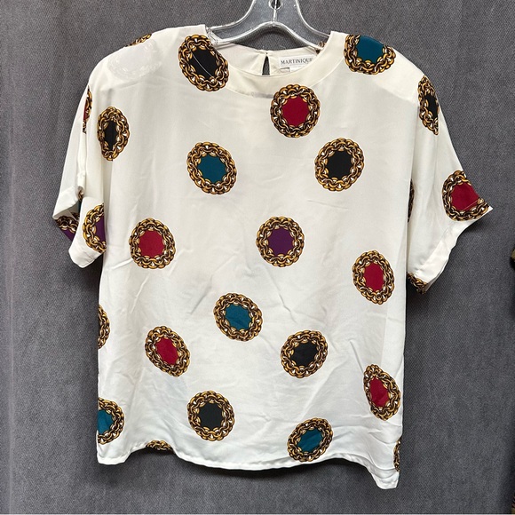 Vintage chain print blouse top shirt women’s 80s size medium barocco - Picture 1 of 4